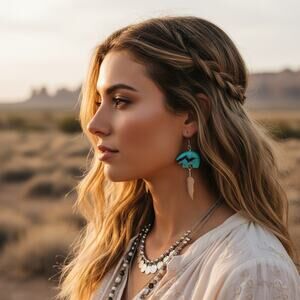 Genuine Turquoise & Sterling Silver Bear Earrings